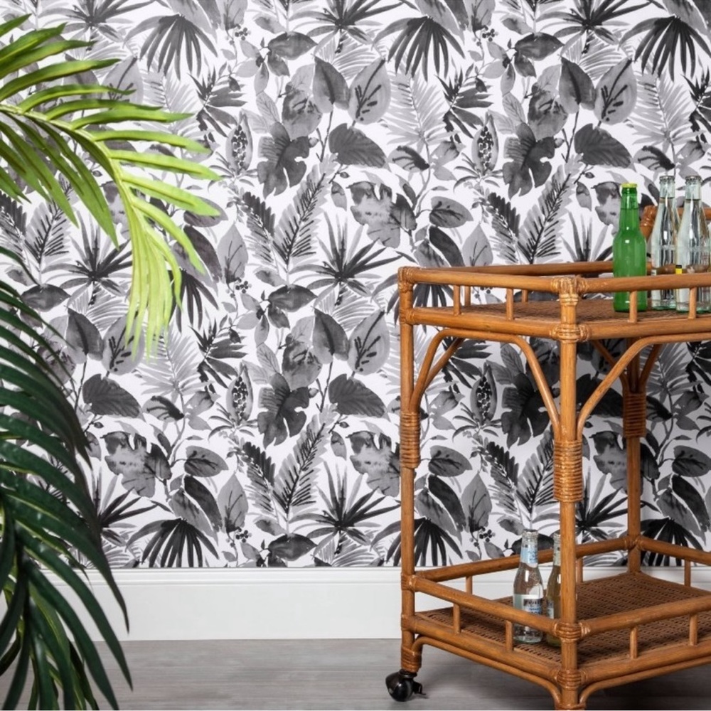 OPALHOUSE NWT tropical leaves peel and stick wallpaper- black & white
